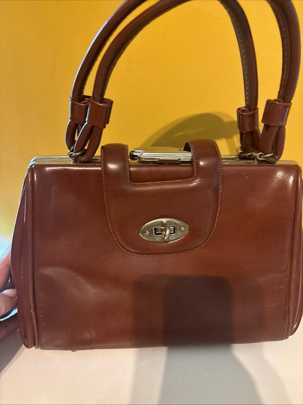 Classic Structured Brown Leather Top-Handle Bag